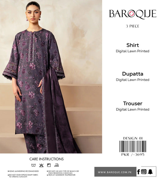 BAROQUE 3-PC DIGITAL LAWN  (Set -Pack Of 7 Suits ) Category A Market Boy
