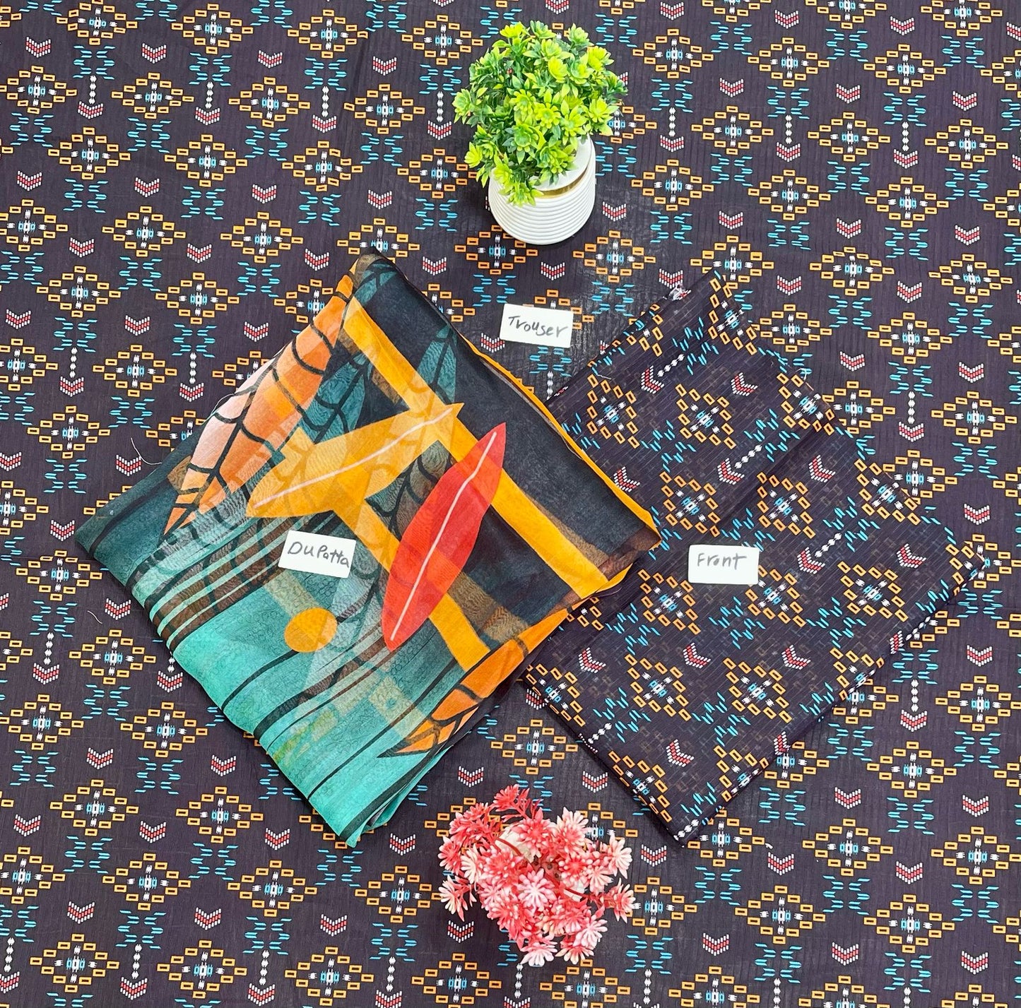 ORIGINAL BRAND 3-PC BANA DURA DIGITAL BAMBER DUPATTA (Set -Pack Of 10 Suits ) Market Boy