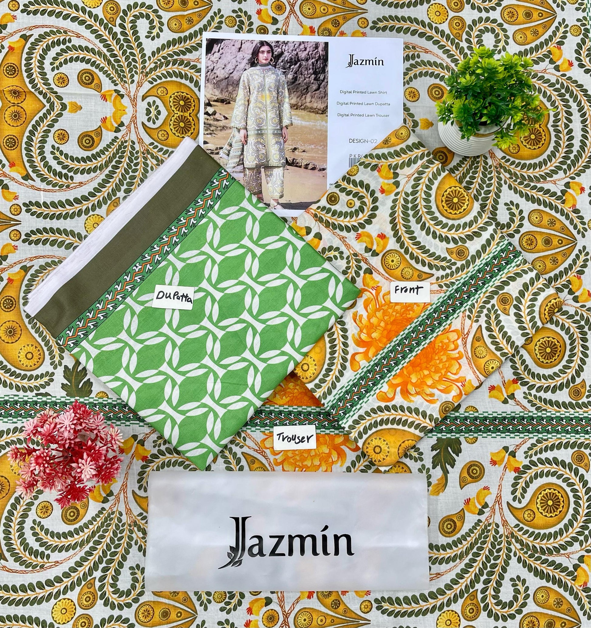 JAZMIN DIGITAL PRINTED LAWN (Set -Pack Of 5 Suits ) Category B Market Boy