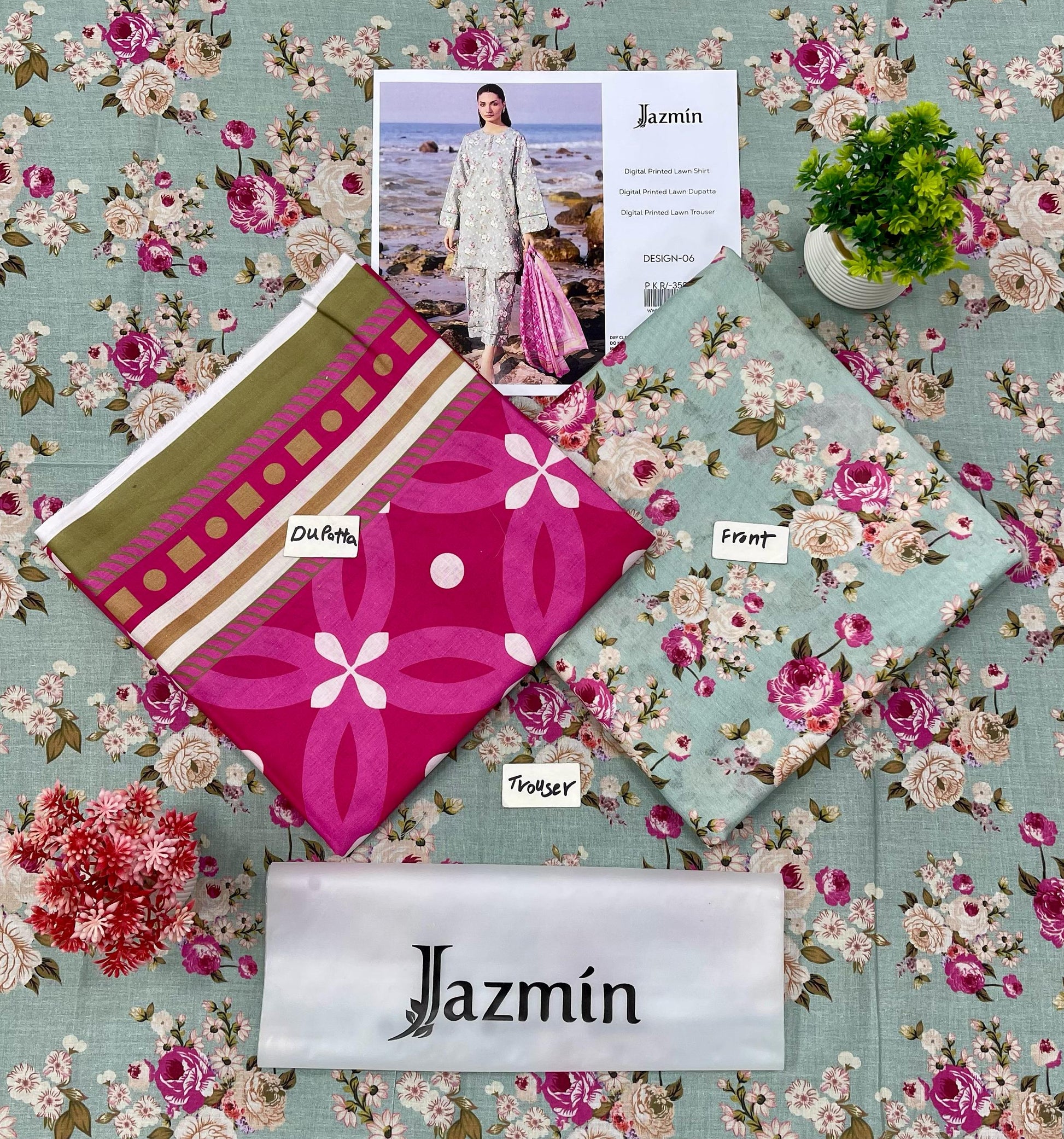 JAZMIN DIGITAL PRINTED LAWN (Set -Pack Of 5 Suits ) Category B Market Boy