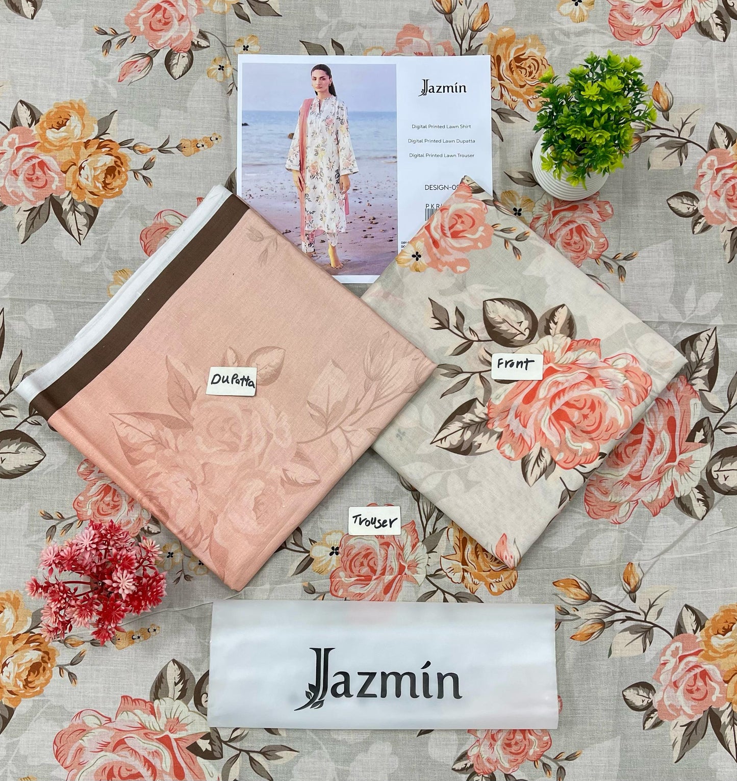 JAZMIN DIGITAL PRINTED LAWN (Set -Pack Of 5 Suits ) Category B Market Boy