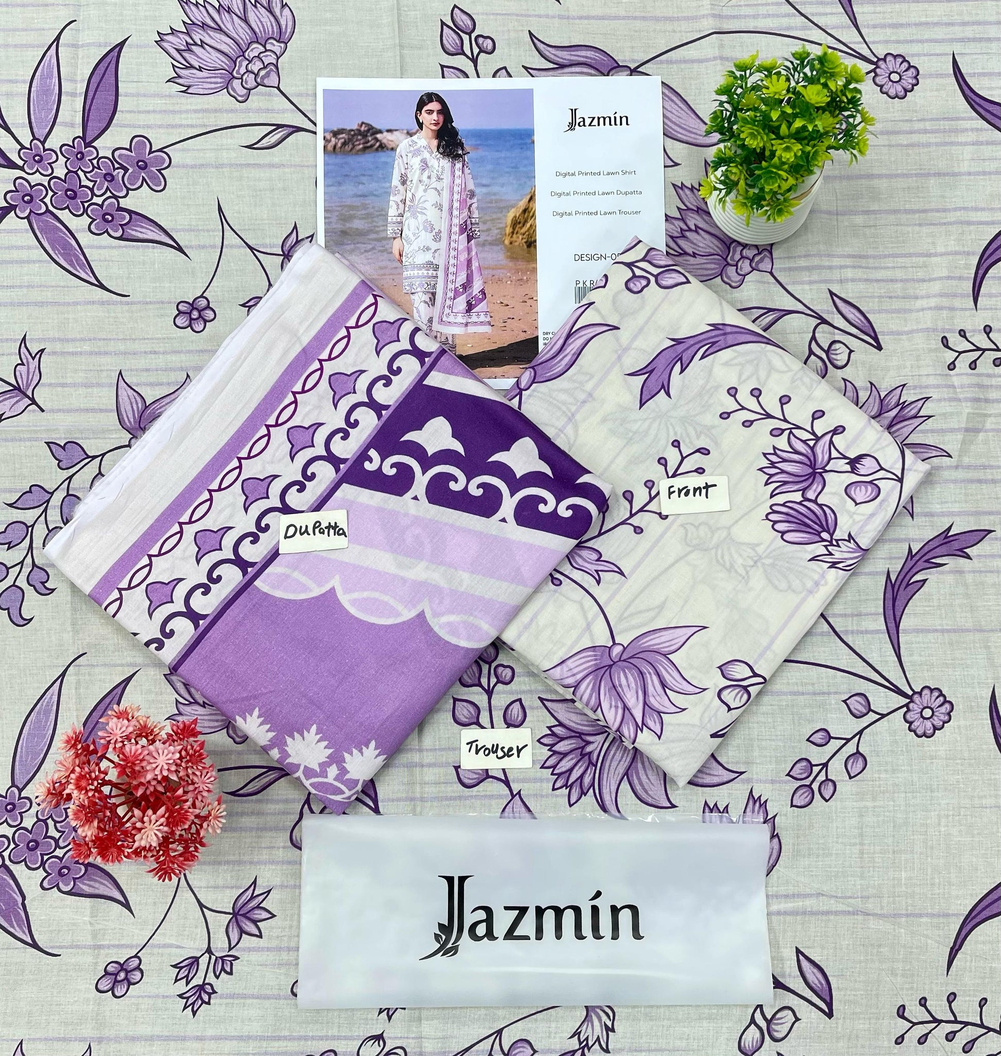 JAZMIN DIGITAL PRINTED LAWN (Set -Pack Of 5 Suits ) Category B Market Boy