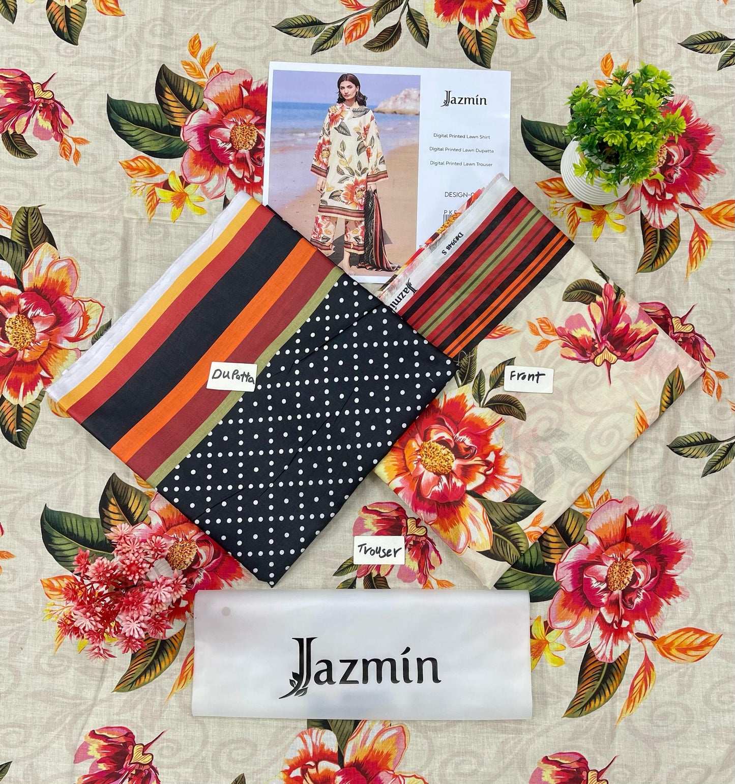 JAZMIN DIGITAL PRINTED LAWN (Set -Pack Of 5 Suits ) Category B Market Boy