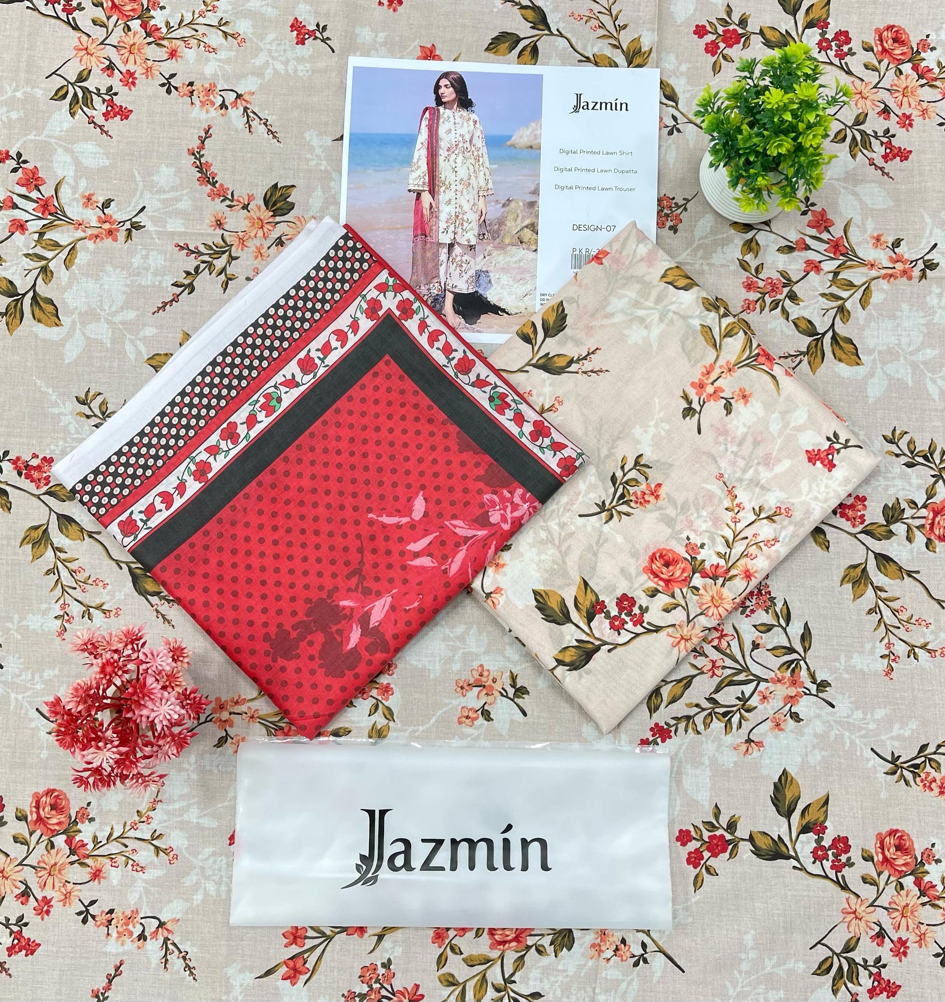 JAZMIN DIGITAL PRINTED LAWN (Set -Pack Of 5 Suits ) Category A Market Boy