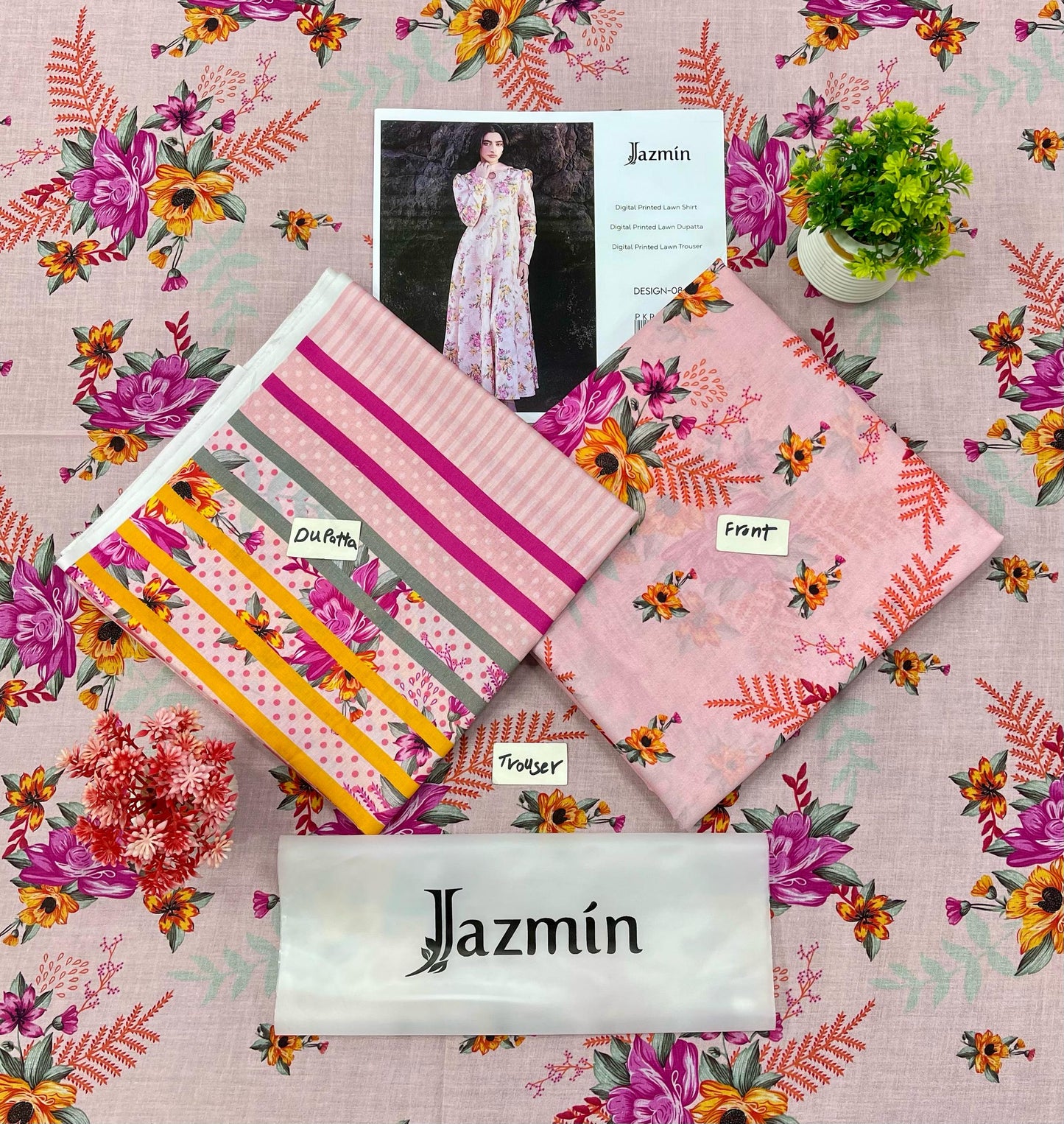 JAZMIN DIGITAL PRINTED LAWN (Set -Pack Of 5 Suits ) Category A Market Boy