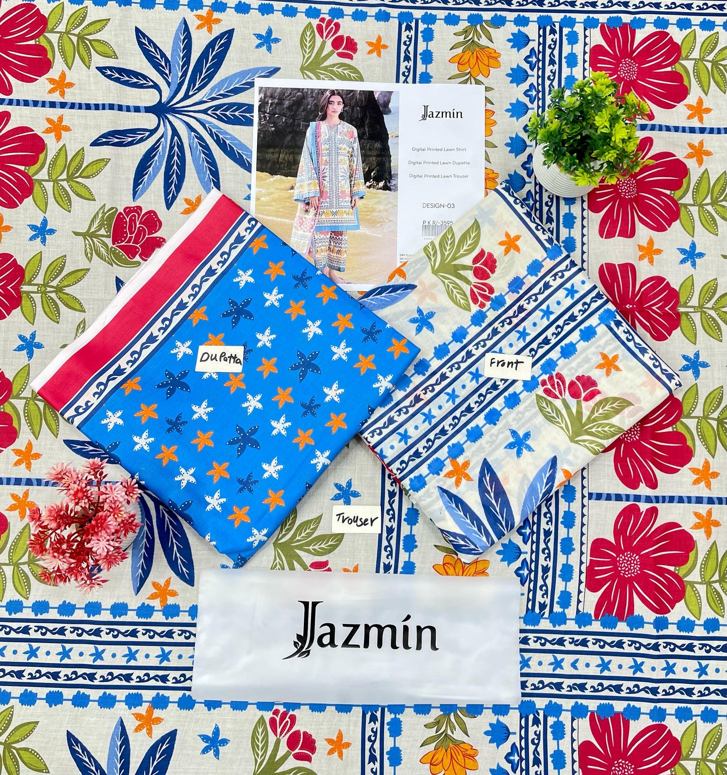JAZMIN DIGITAL PRINTED LAWN (Set -Pack Of 5 Suits ) Category A Market Boy