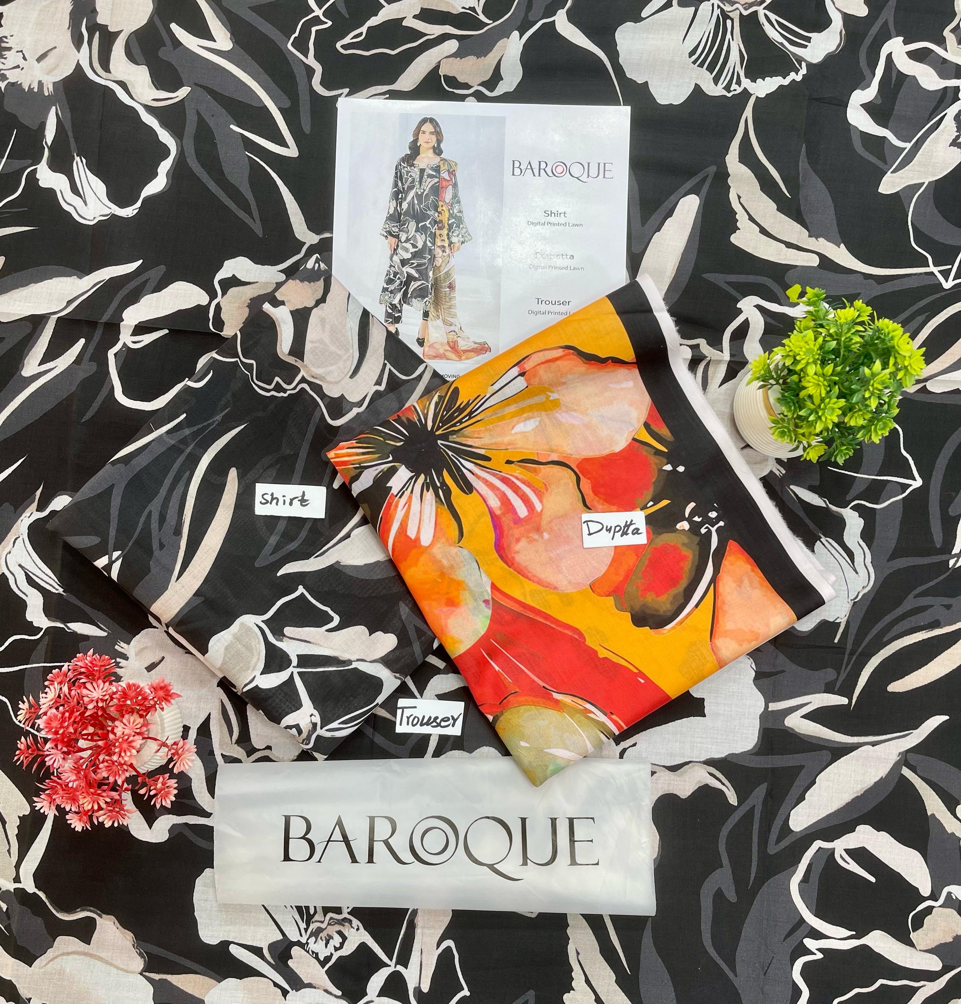 Baroque Lawn 3-PC Digital Print All Over(Set -Pack Of 5 Suits )Category A Market Boy