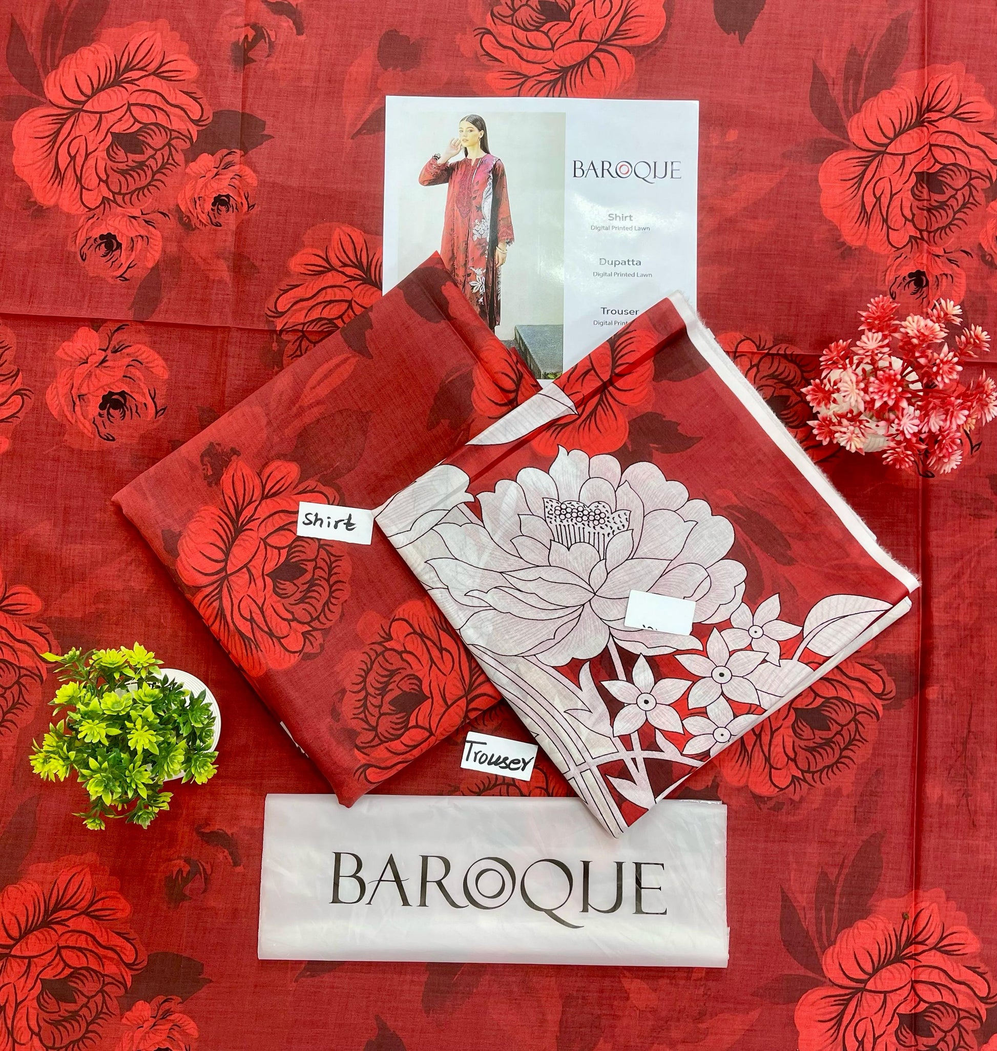 Baroque Lawn 3-PC Digital Print All Over(Set -Pack Of 5 Suits )Category A Market Boy