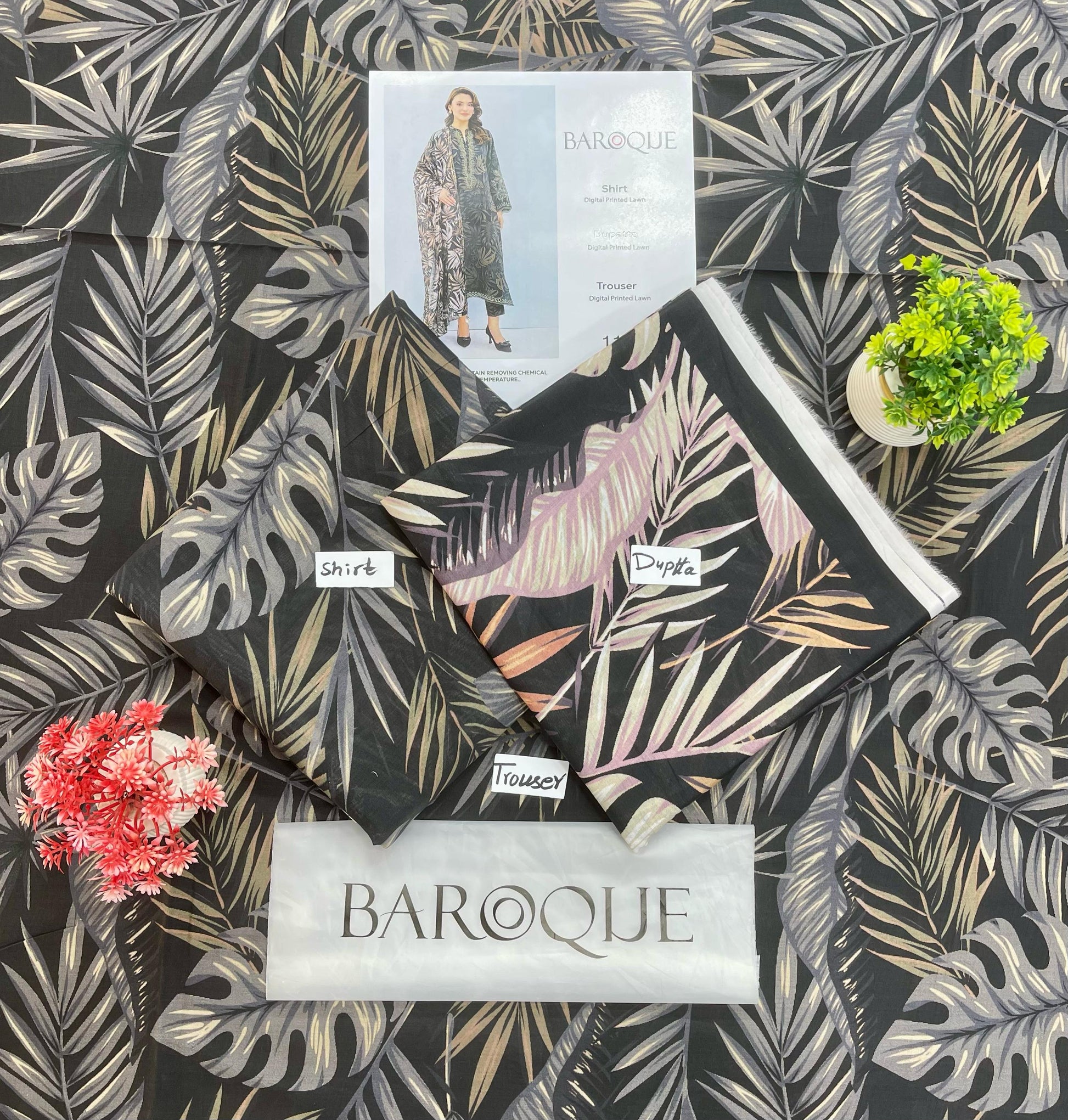 Baroque Lawn 3-PC Digital Print All Over(Set -Pack Of 5 Suits )Category B Market Boy