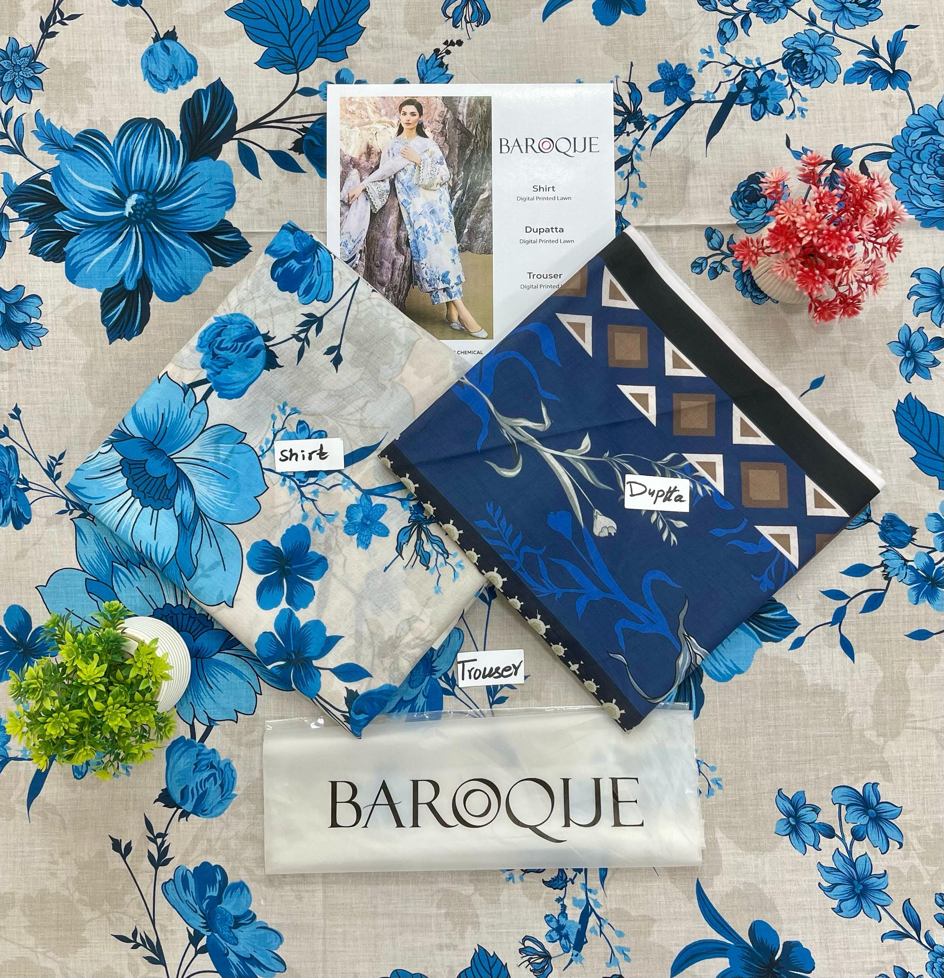 Baroque Lawn 3-PC Digital Print All Over(Set -Pack Of 5 Suits )Category B Market Boy