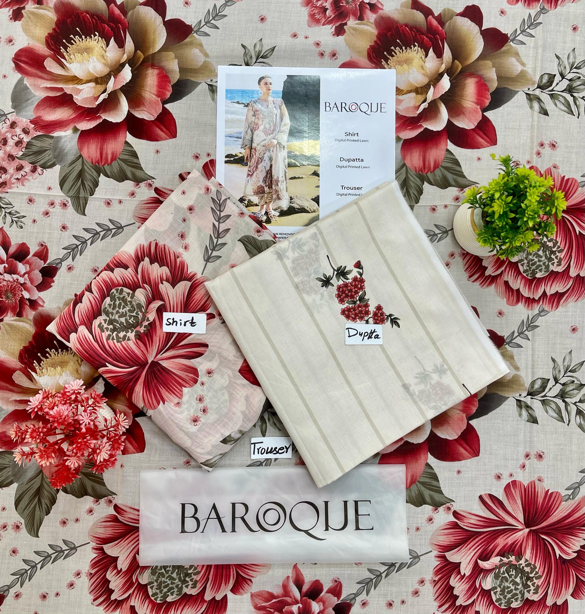 Baroque Lawn 3-PC Digital Print All Over(Set -Pack Of 5 Suits )Category A Market Boy
