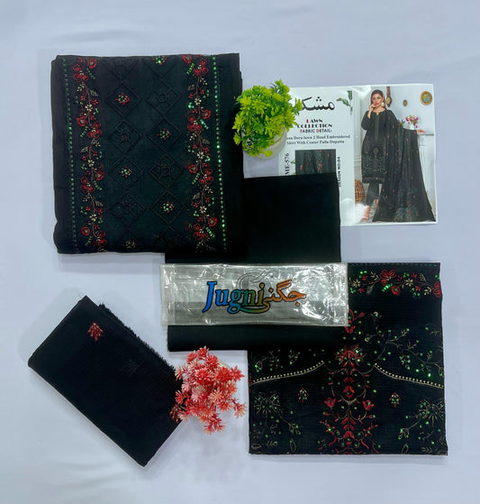 ORIGINAL BRAND EMBROIDERY HEAVY  DUPATTA  BANA DURA  LAWN 5 Suits  Market Boy