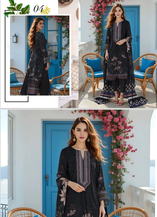 ORIGINAL BRAND BIN NOOR 3PC LAWN 5 SUITS  B