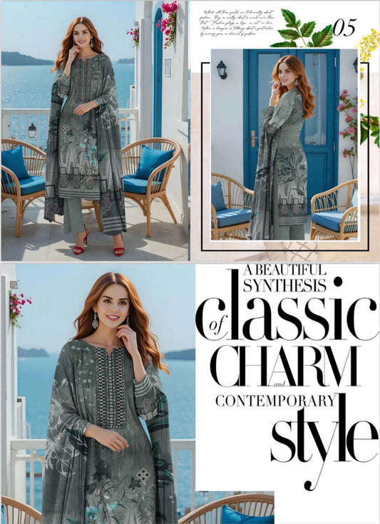 ORIGINAL BRAND BIN NOOR 3PC LAWN 5 SUITS  A
