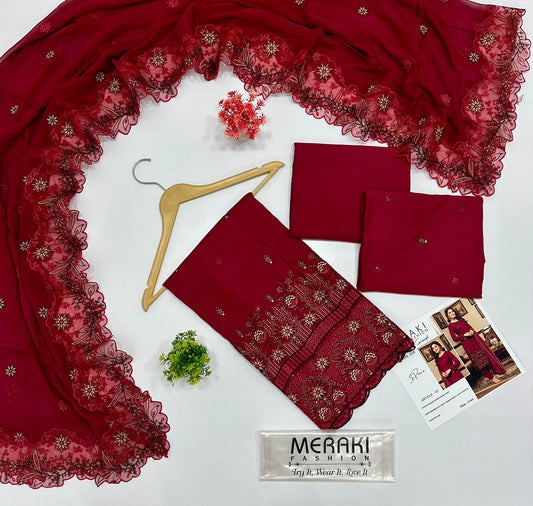 LUXURY EMBROIDERED MERAKI FASHION VOL 406 STAPAL KARANDI 4 SUITS A