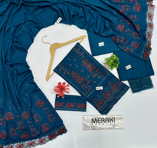 Tahzeeb By Meraki Fashion Vol  412 Luxury Embroidery 3 Pc Karandi (5 Suits ) A