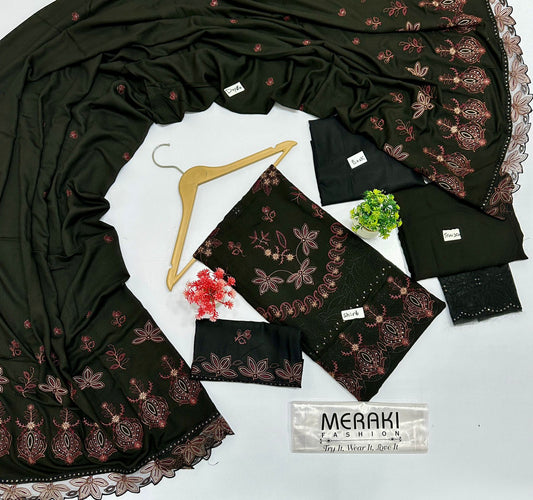 Tahzeeb By Meraki Fashion Vol  412 Luxury Embroidery 3 Pc Karandi (5 Suits ) B