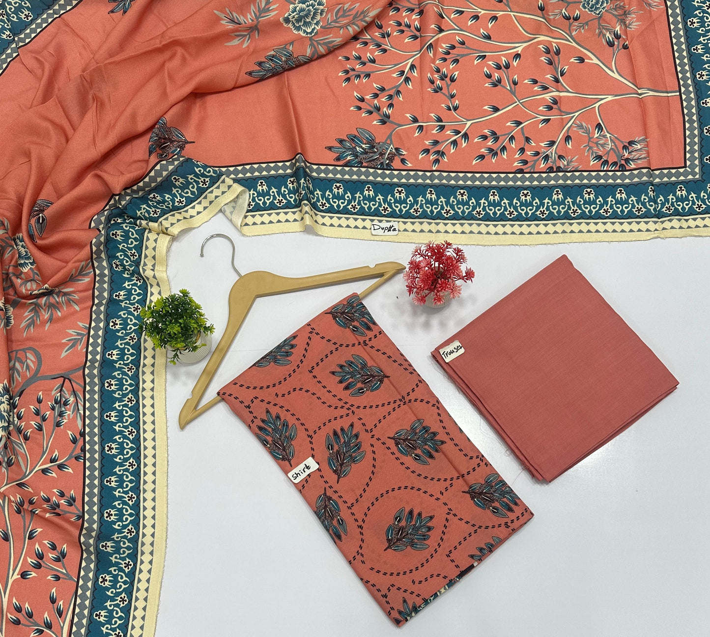 Leather Peach Chamki Digital Print  (3 Suits)A