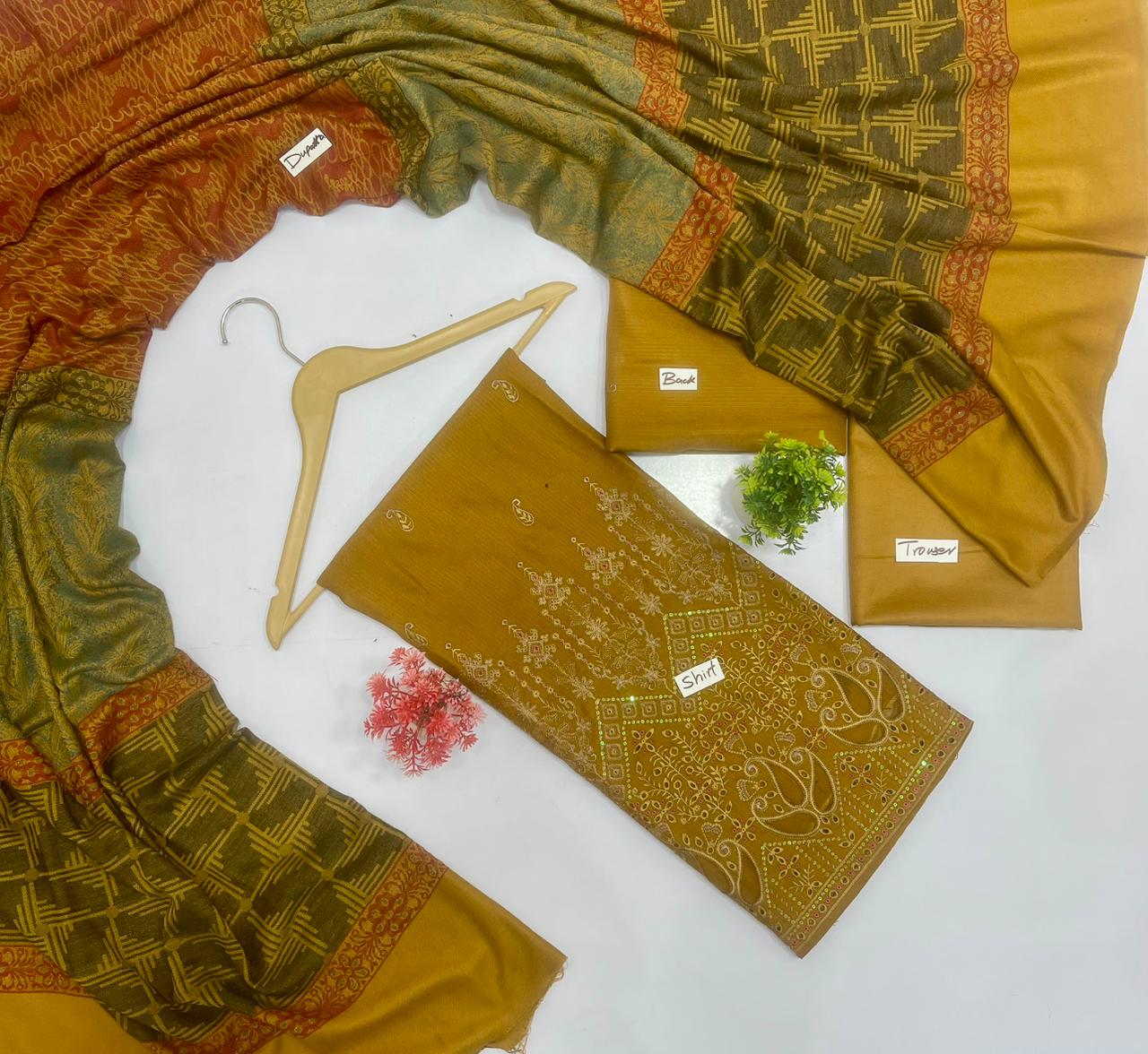 Daman Applic Heavy Embroidery Dhanak (3 Suits)A