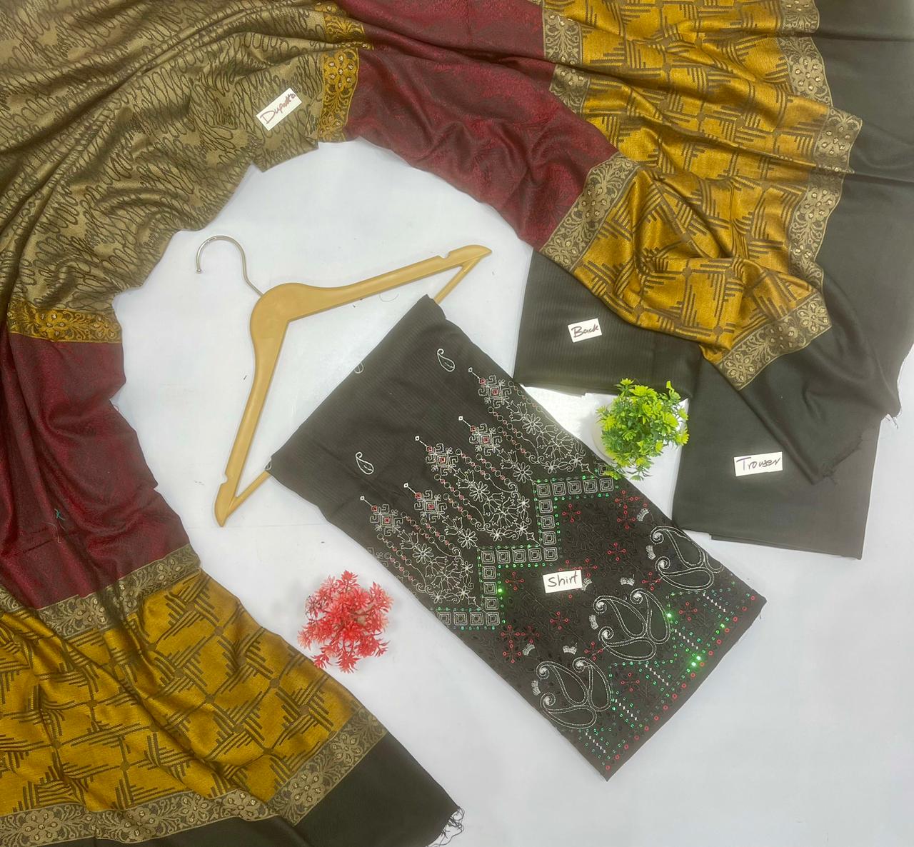 Daman Applic Heavy Embroidery Dhanak (3 Suits)B