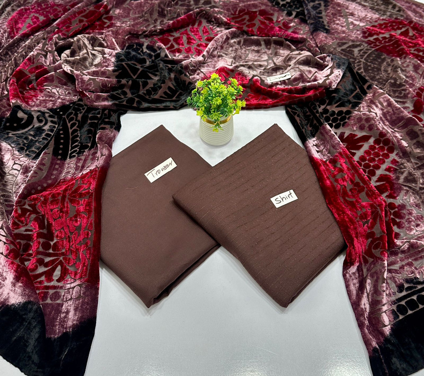 Valvet Strips Chamki With 3D Palachi Shawl (8 Suits)