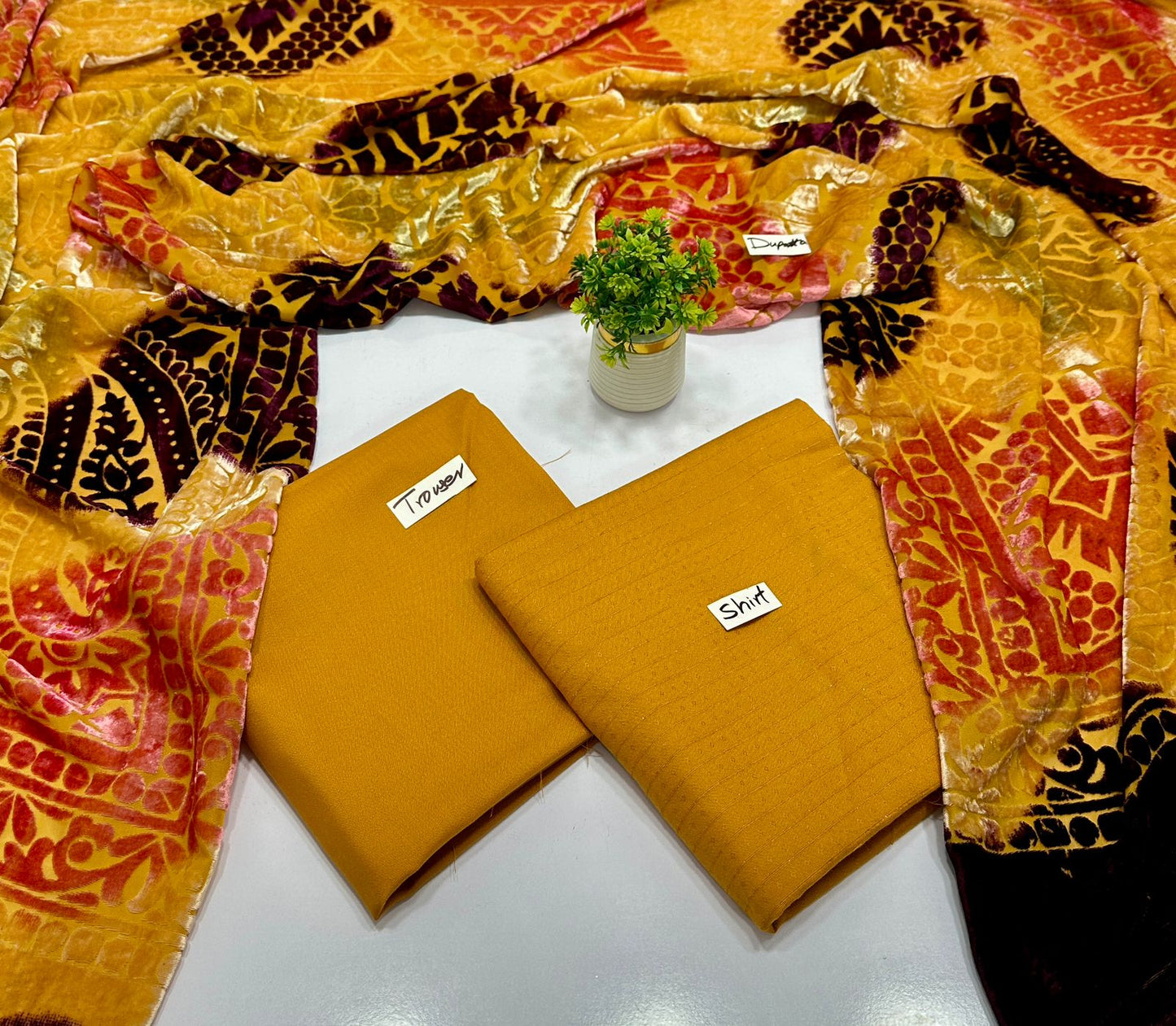 Valvet Strips Chamki With 3D Palachi Shawl (8 Suits)