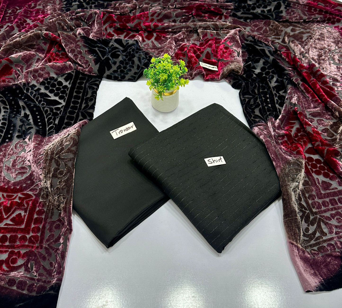 Valvet Strips Chamki With 3D Palachi Shawl (8 Suits)