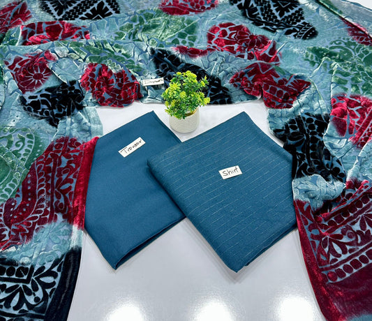 Valvet Strips Chamki With 3D Palachi Shawl (8 Suits)