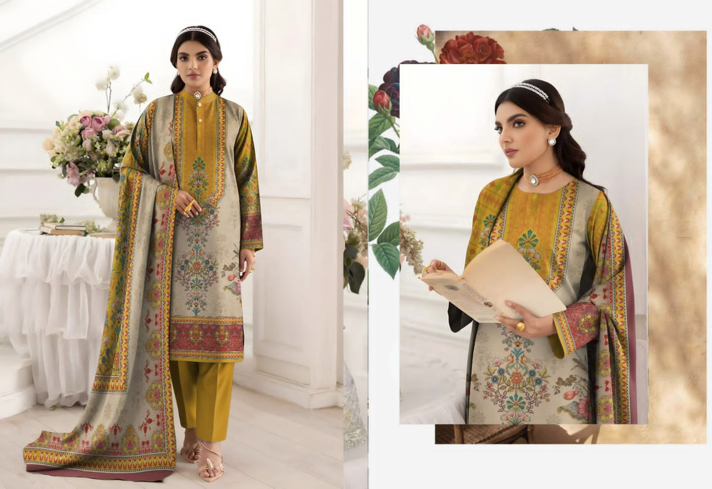ORIGINAL BRAND BINNOOR FAB DIGITAL GOLD SHAMRAY(10 Suits)