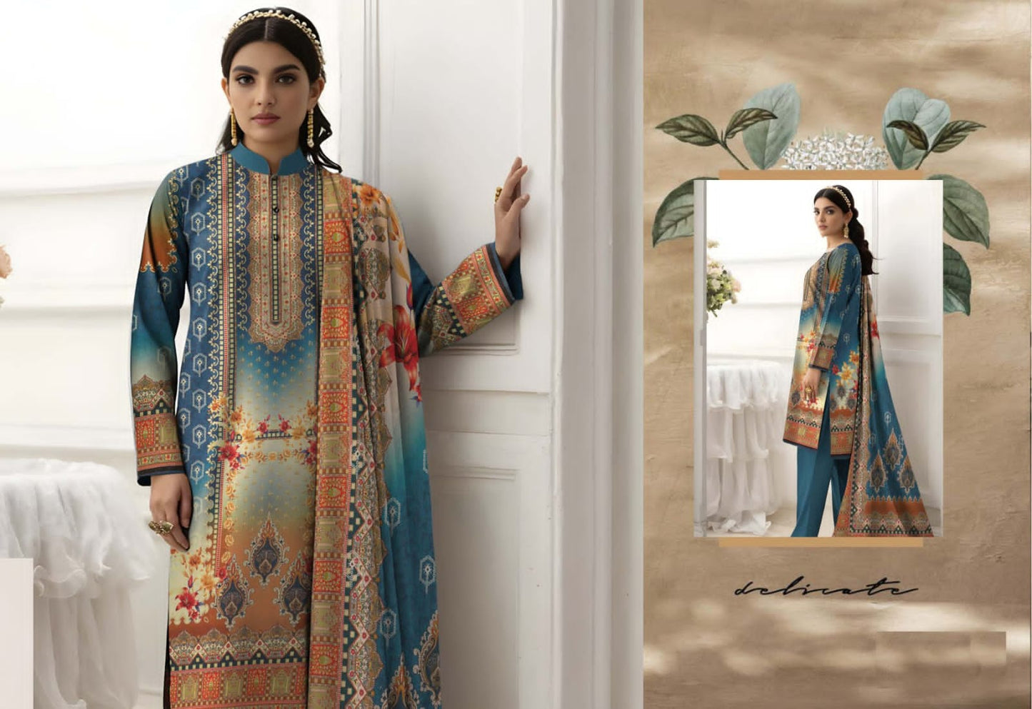 ORIGINAL BRAND BINNOOR FAB DIGITAL GOLD SHAMRAY(10 Suits)