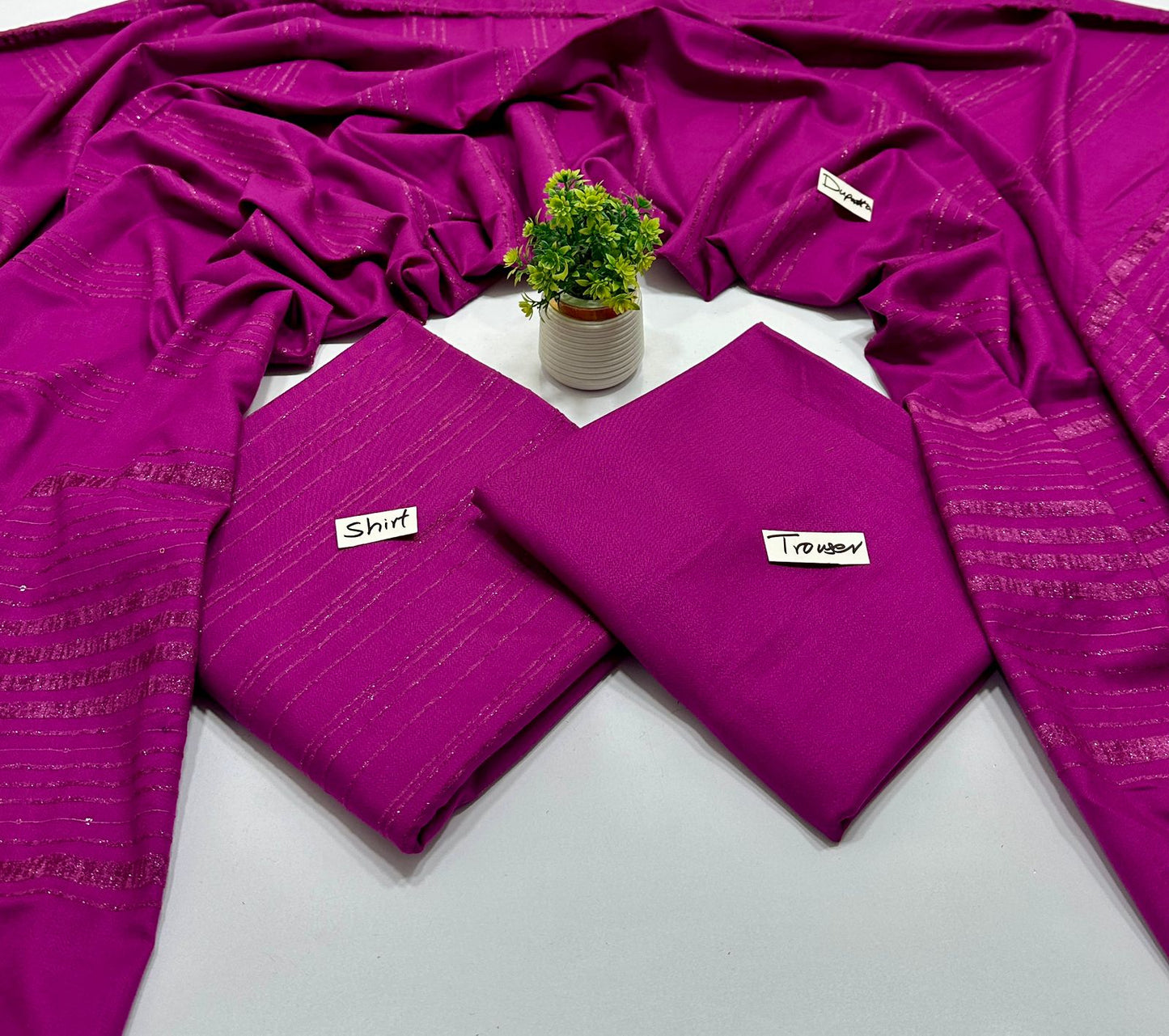 Peach Wool Valvet Strips Chamki Shawl ( 8 Suits)