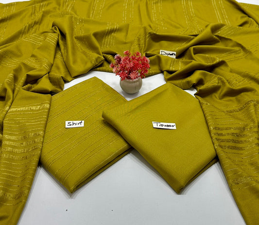 Peach Wool Valvet Strips Chamki Shawl ( 4 Suits)A