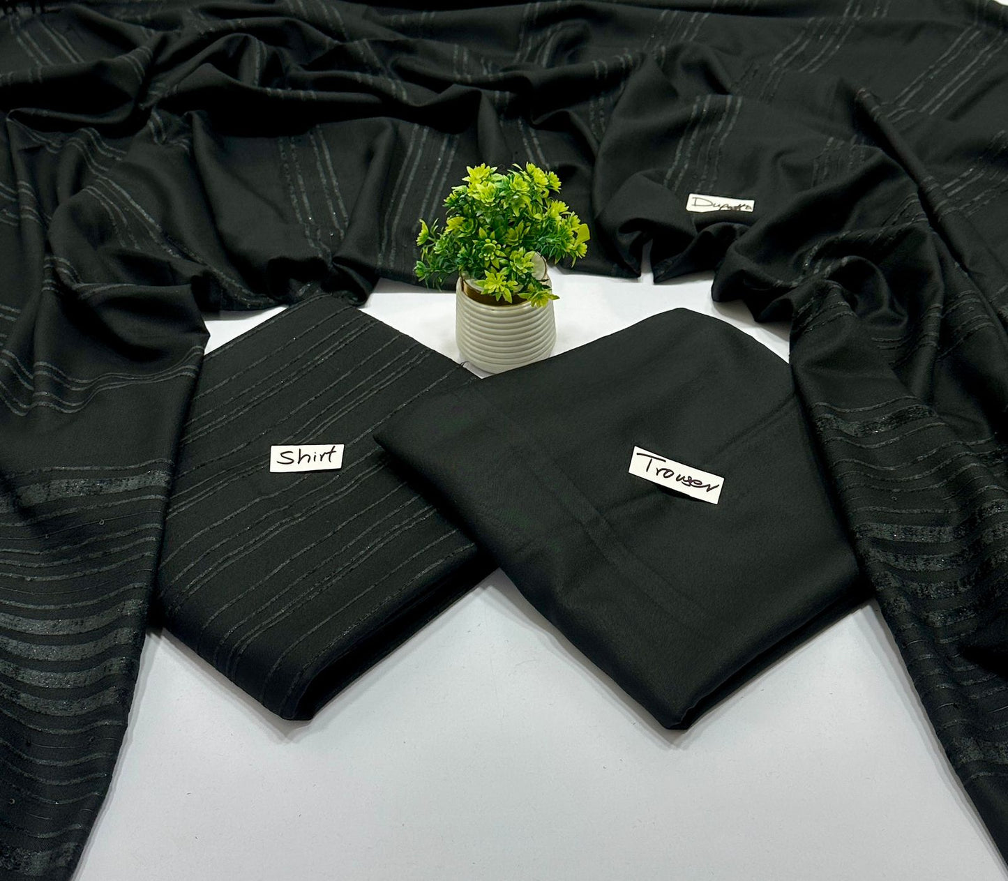 Peach Wool Valvet Strips Chamki Shawl ( 8 Suits)