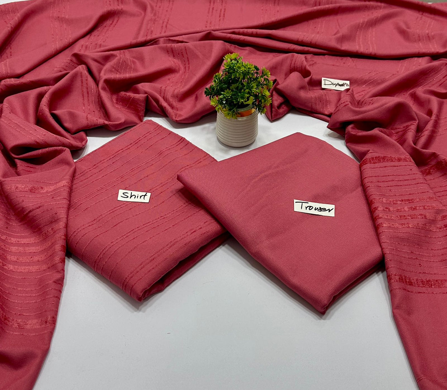 Peach Wool Valvet Strips Chamki Shawl ( 8 Suits)