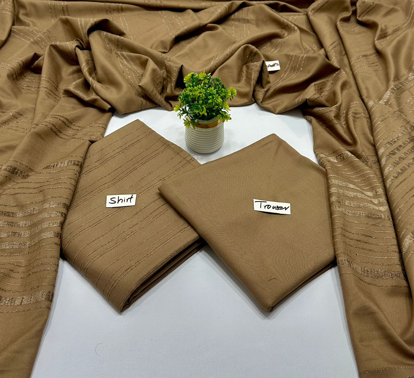 Peach Wool Valvet Strips Chamki Shawl ( 8 Suits)