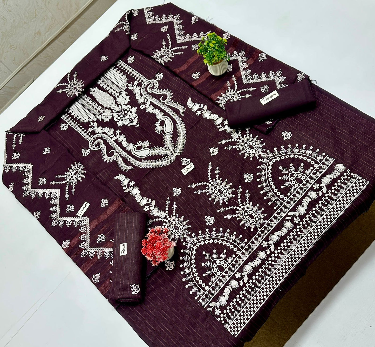 Chamkhi Peach Wool White Embroidery  (7 Suits)