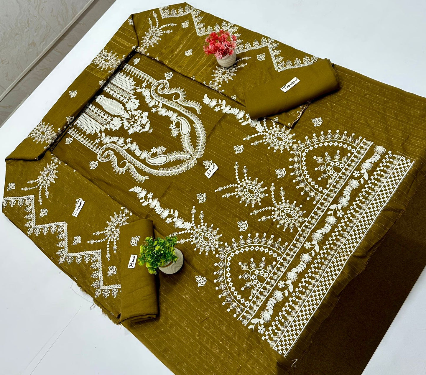 Chamkhi Peach Wool White Embroidery  (7 Suits)