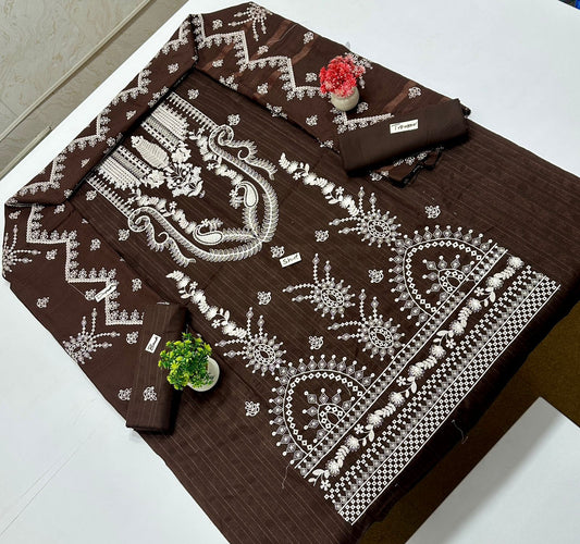 Chamkhi Peach Wool White Embroidery  (7 Suits)