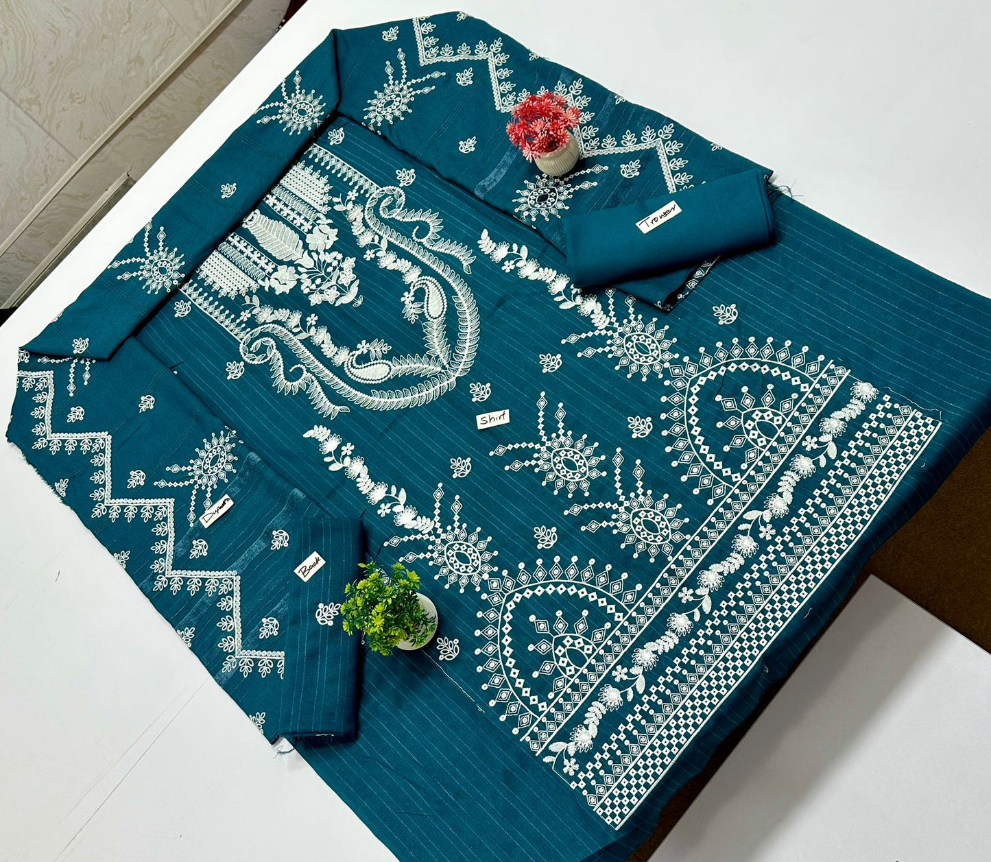 Chamkhi Peach Wool White Embroidery  (7 Suits)