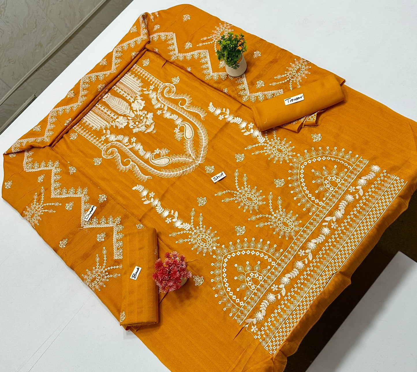 Chamkhi Peach Wool White Embroidery  (7 Suits)