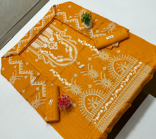 Chamkhi Peach Wool White Embroidery  (4 Suits)B