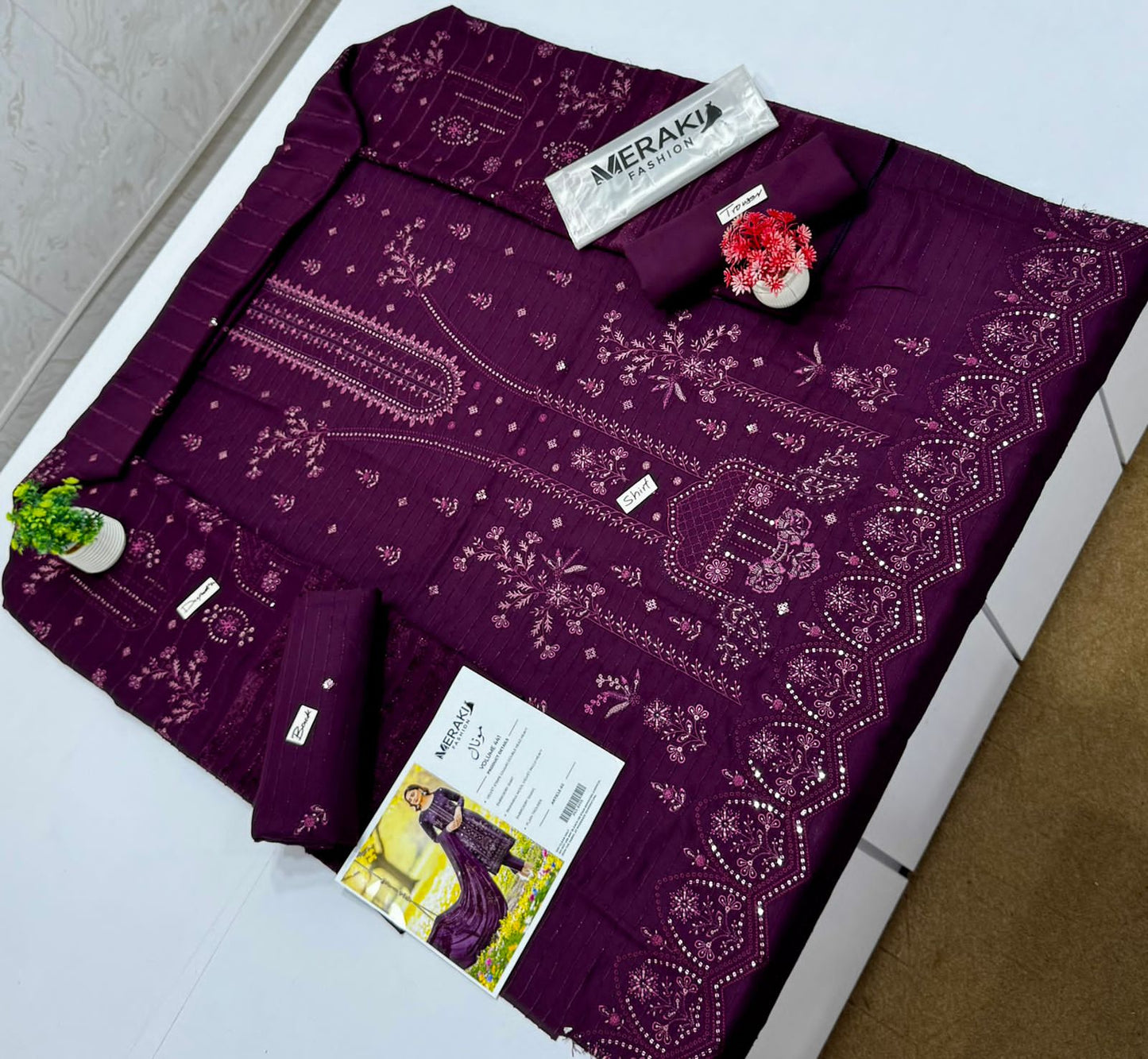 Meraki Fashion Vol 441 Velvet Strips Chamki ( 3 Suits)A