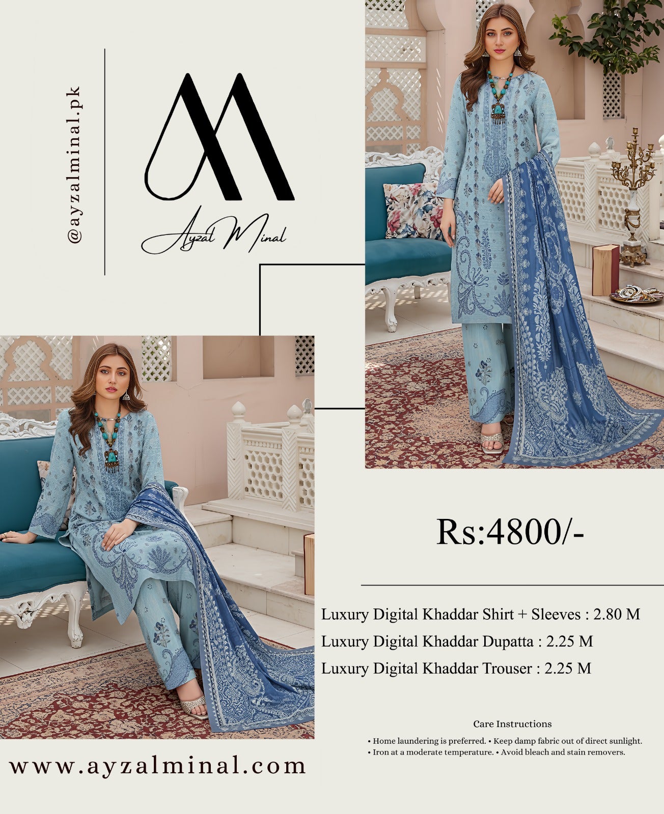ORIGINAL BRAND AYMEN MIRAL KHADDAR 3 PIECE DIGITAL PRINT ( 8 Suits)