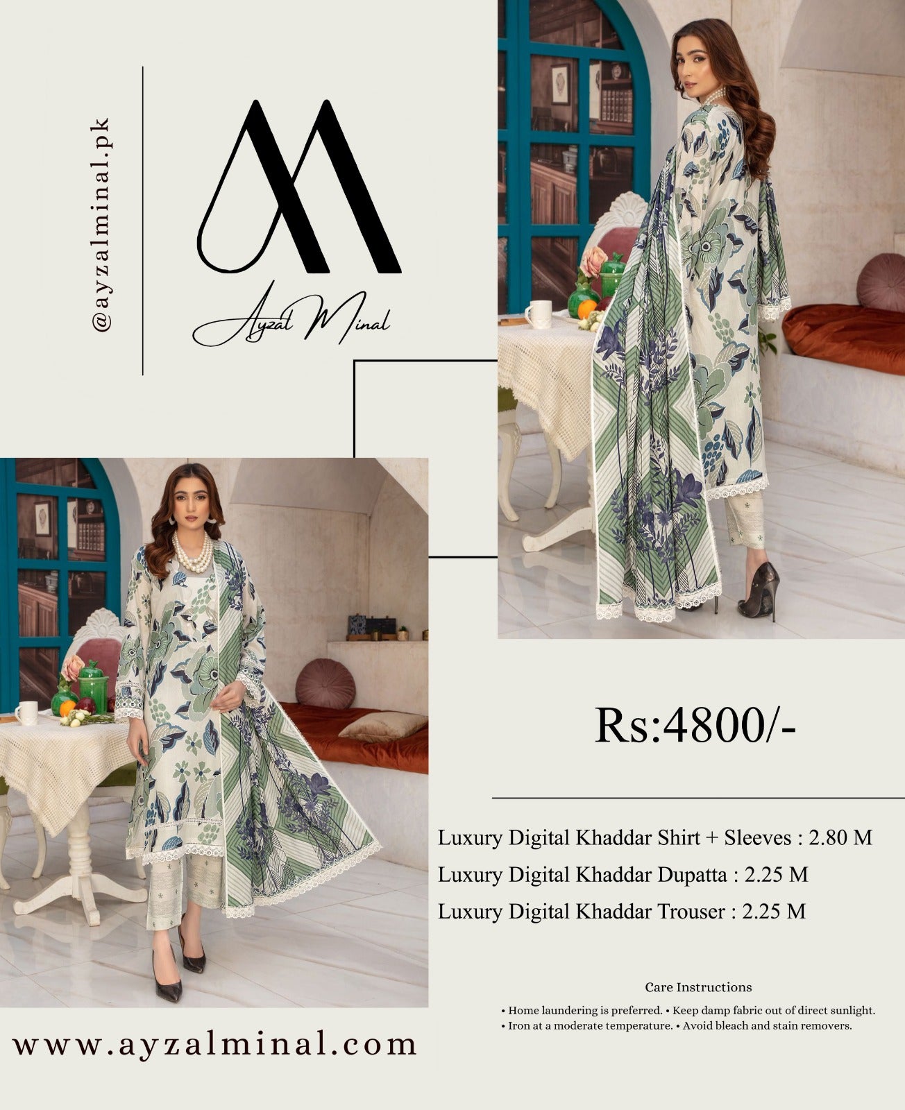ORIGINAL BRAND AYMEN MIRAL KHADDAR 3 PIECE DIGITAL PRINT ( 8 Suits)