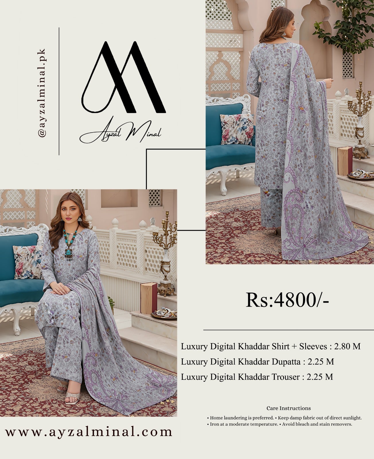ORIGINAL BRAND AYMEN MIRAL KHADDAR 3 PIECE DIGITAL PRINT ( 8 Suits)