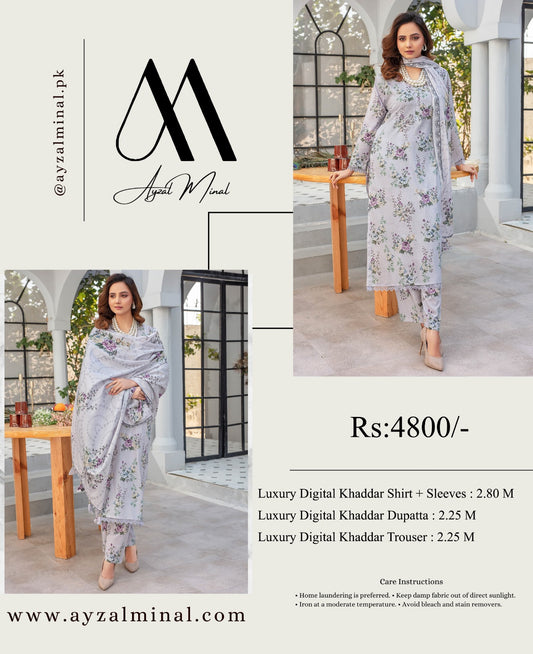 ORIGINAL BRAND AYMEN MIRAL KHADDAR 3 PIECE DIGITAL PRINT ( 8 Suits)