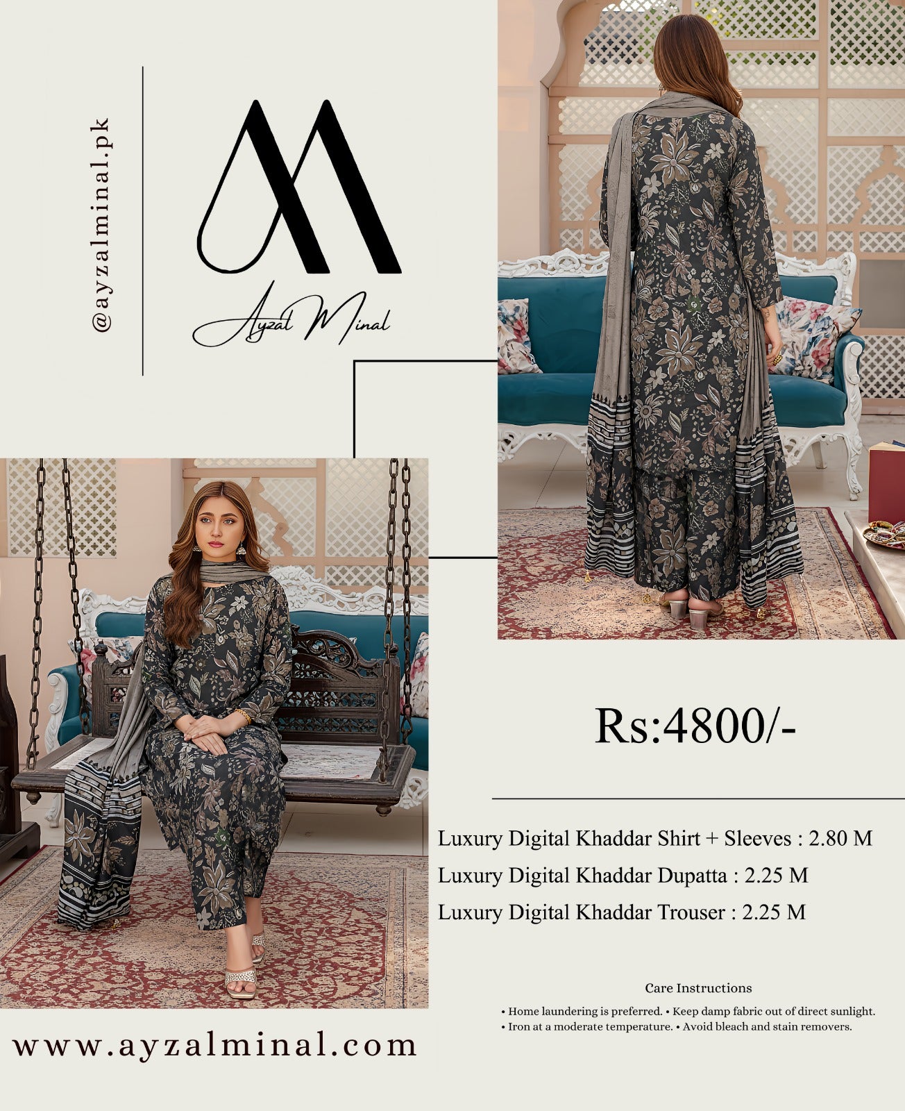 ORIGINAL BRAND AYMEN MIRAL KHADDAR 3 PIECE DIGITAL PRINT ( 8 Suits)