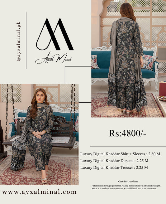 ORIGINAL BRAND AYMEN MIRAL KHADDAR 3 PIECE DIGITAL PRINT ( 8 Suits)