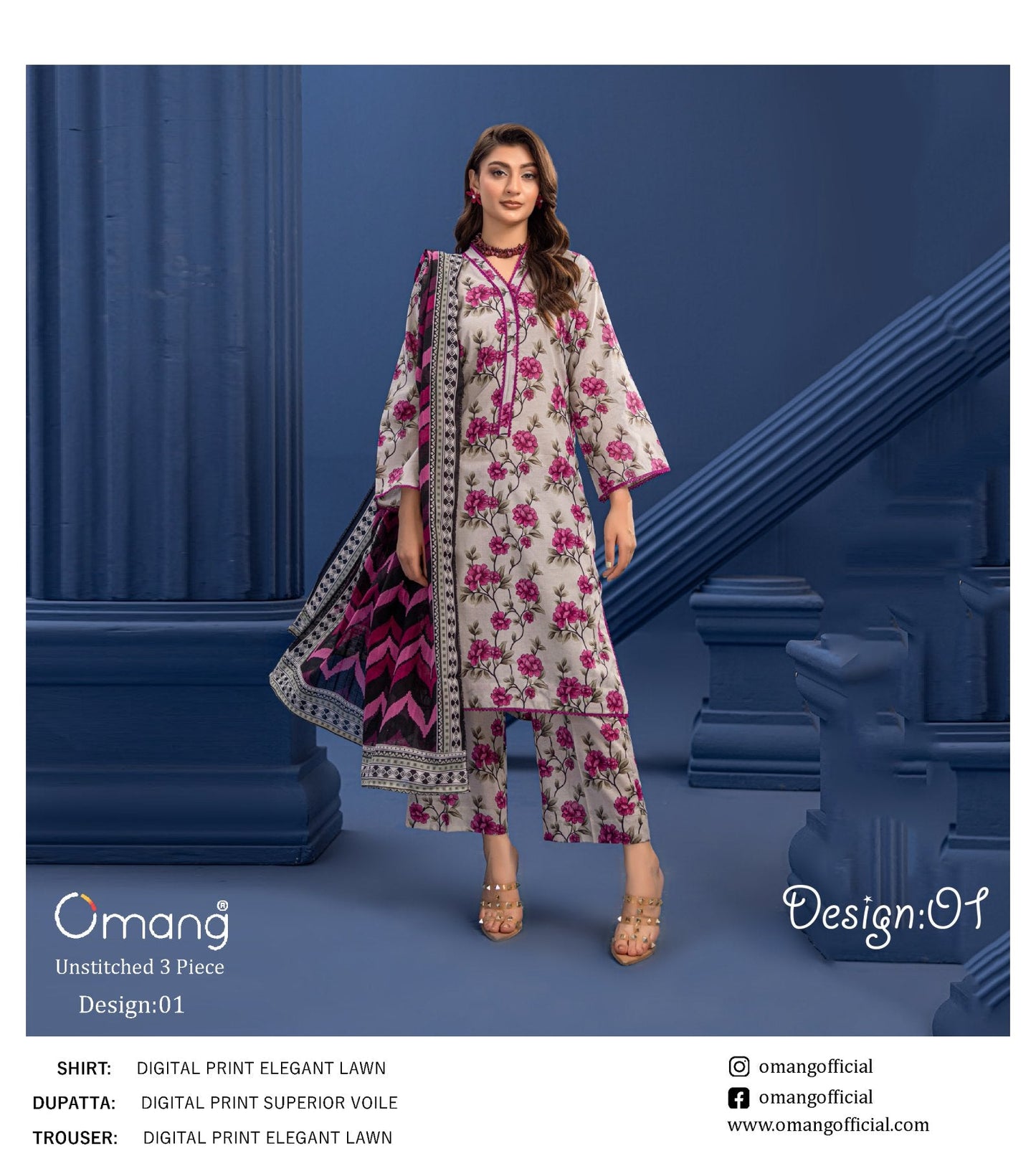 OMANG DIGITAL PRINT 3PC LAWN 10 SUITS A