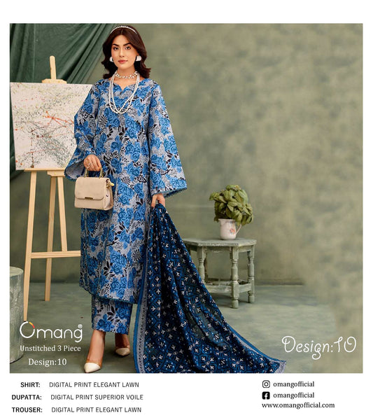 OMANG DIGITAL PRINT 3PC LAWN 10 SUITS B
